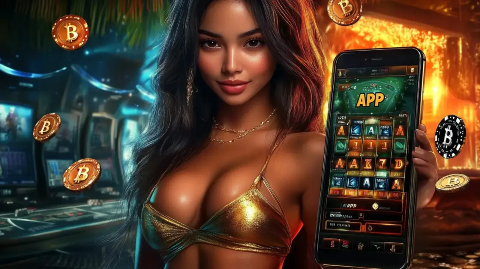 Casino mobile app interface displayed on smartphone with gaming slots and coins