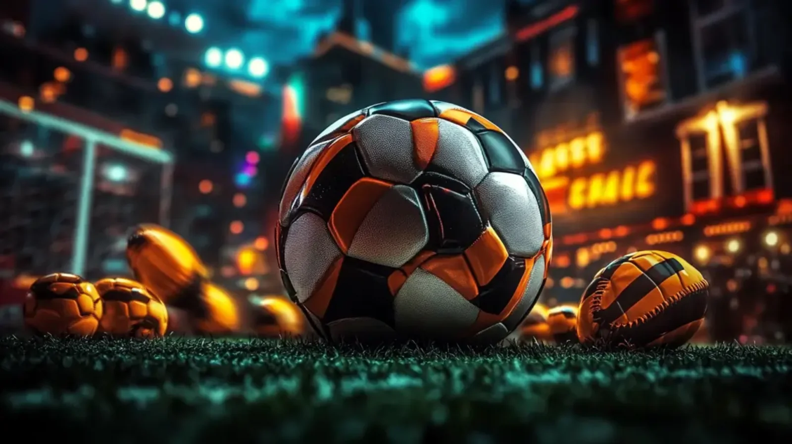 Soccer ball on the field at night with glowing stadium lights, illustrating online football betting