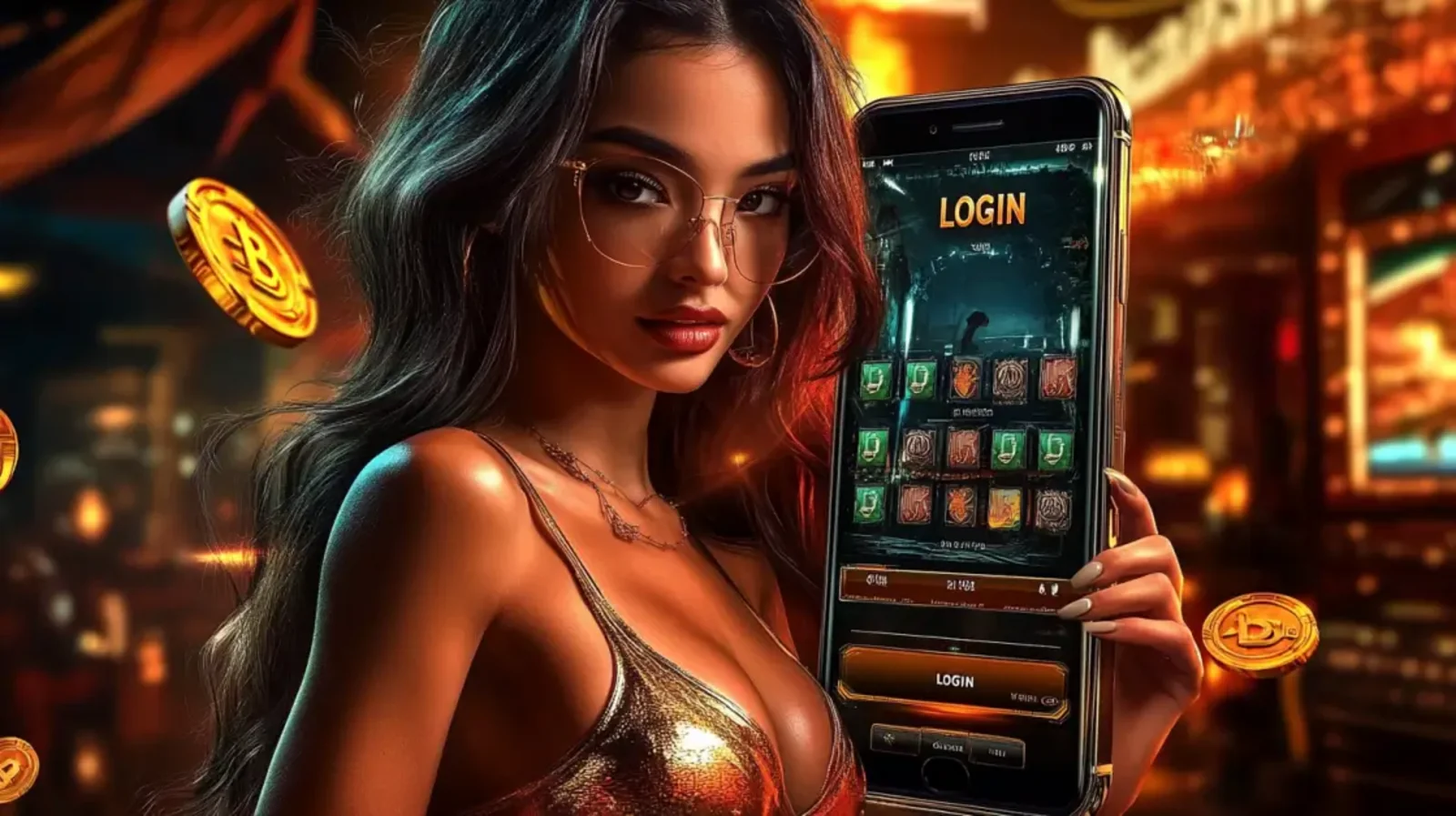 Woman showing a casino app registration page on a smartphone